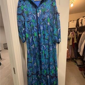 Briton Court Blue Floral Print Long Sleeve Maxi Dress